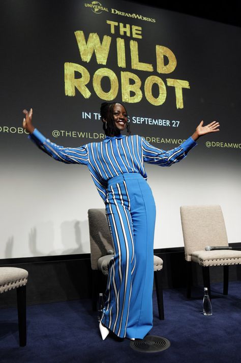 Style File: Lupita Nyong'o Promotes THE WILD ROBOT in New York - Tom + Lorenzo Justine Bateman, The Wild Robot, Shirley Bassey, Lupita Nyong, Colorblock Pants, Lupita Nyongo, Toronto Film Festival, Lupita Nyong'o, Fringe Fashion