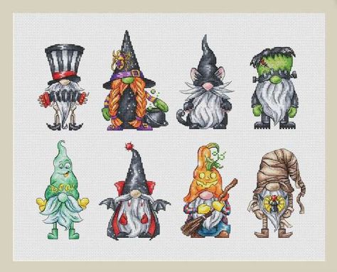 Pumpkin Cross Stitch, Dmc Cross Stitch, Halloween Gnome, Halloween Cross Stitch Patterns, Funny Cross Stitch Patterns, Cat Cross Stitch Pattern, Halloween Cross Stitches, Cross Stitch Love, Cross Stitch Bookmarks