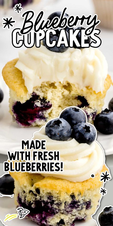 Blueberry Cheesecake Cupcakes Recipe, Blueberry Cupcakes Recipe, Lemon Blueberry Cupcakes, Berry Cupcakes, Lemon Cupcake, Camping Menu, Blueberry Cupcakes, Easy Cupcake Recipes, Berry Muffins