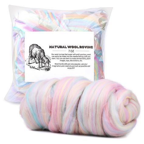 PRICES MAY VARY. Wool Roving: We provide you with a pack of multicolor wool roving with a total weight of 7.02 ounces to meet your needs for making different felt crafts. High-Quality Materials: Our wool roving yarn is made of soft fiber wool, fluffy and soft, with good plasticity, and can make various projects like unique animal wool felt sets or other crafts. Perfect Packing: Each wool roving has a handy pouch, which not only makes it easy to store but also allows you to easily get the color y Needle Felting Tools, Roving Yarn, Roving Wool, Wool Felting, Felting Wool, Needle Felting Kits, Wool Roving, Wet Felting, Chunky Yarn