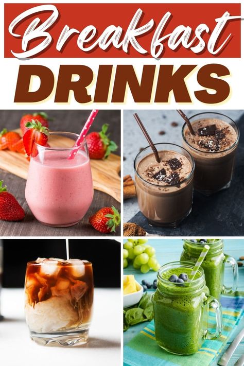 Start your day with these tasty breakfast drinks! From smoothies to coffee to orange juice, there's a beverage for everyone on this list. Breakfast Drink Ideas, English Breakfast Tea Latte, Breakfast Drinks Healthy, Breakfast Drinks, Asian Breakfast, Breakfast Cocktails, Italian Drinks, Cocktail Juice, Smoothie King