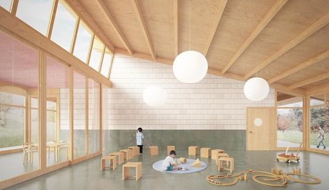 By @studioprospettica | Tag #illustrarch to get feature | Follow @illustrarch #architecture #illustration #design #drawing Classroom Architecture, Kindergarten Interior, Senior Living Facilities, School Building Design, Co Housing, Shelter Design, Interior Architecture Drawing, Kindergarten Design, Public Space Design