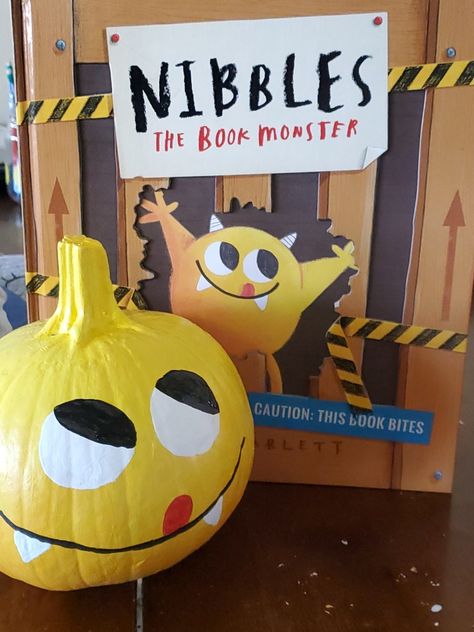 Nibbles Book Monster Pumpkin, Nibbles The Book Monster Costume, Nibbles The Book Monster Activities, Book Character Pumpkins For Kids, Nibbles The Book Monster, Pumpkin Book Characters Ideas, Pumpkin Painting Stencils, Literary Pumpkins, Book Character Pumpkin