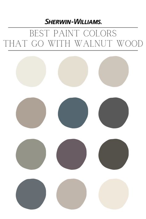 10 BEST Sherwin Williams Paint Colors That Go With Walnut Wood - NISH Paint Color To Go With Dark Wood, Bathroom Paint Colors With Wood Cabinets, Natural Wood Color Paint, Dining Room Paint Color Ideas With Dark Furniture, Walnut Floors Living Room Paint Colors, Paint Colors That Go With Dark Wood Floors, Blue Brown Paint Colors, Dark Walnut Trim Interior, Walnut Furniture Color Palette