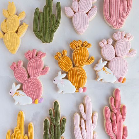 Cactus Cookies, Cookies Cupcake, Pink Cactus, Industrial District, Bunny Cookies, Sugar Cookie Designs, Fancy Cookies, Iced Cookies, Cookie Art