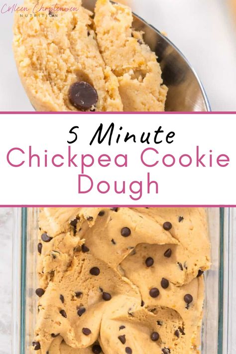 Chickpea cookie dough is a nourishing snack that packs a protein and fiber punch! An edible chocolate chip vegan cookie dough recipe that takes only 5 minutes to make! Chickpea Chocolate Chip Cookies, Chickpea Cookie Dough, Chickpea Cookies, Cookie Dough To Eat, Raw Cookie Dough, Vegan Cookie Dough, Cookie Dough Recipes, Edible Cookies, Edible Cookie Dough