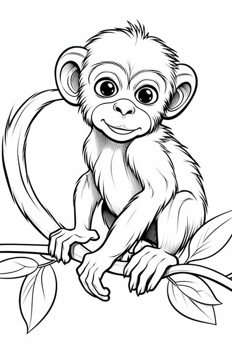 Free Animal Coloring Pages Printables, Popular Coloring Pages, Character Design 2d, 3d Coloring, Monkey Coloring Pages, Monkey Drawing, Easy Disney Drawings, Shark Coloring Pages, Boho Art Drawings