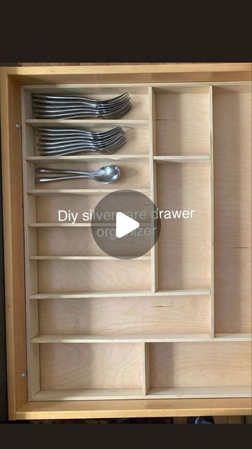 Caitlin | DIY & Woodworking on Instagram: "✨Custom DIY kitchen drawer silverware dividers ✨Made from 1/4” x 2” poplar boards right from home depot. These are cut to size and just inserted into the drawer to fit exactly what you need. Easy, just need wood glue! I also made these for our junk drawer and bathroom drawer organization! Think you would you try this?   #diytips #kitchencabinets #organization #drawerorganization #woodworking #custommade #tipsandtricks #diy" Draw Dividers Diy, Diy Dish Organizer, Diy Utensil Drawer Organizer, Kitchen Drawer Ideas, Kitchen Drawer Organization Ideas, Cabinet Organization Diy, Wooden Drawer Organizer, Cutlery Drawer Organization, Kitchen Gadgets Organization