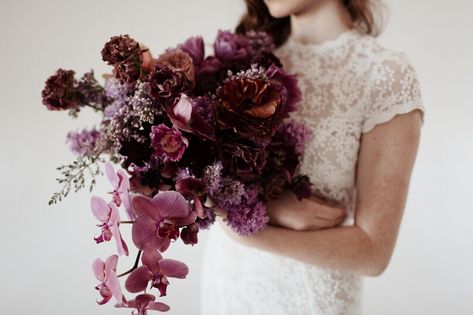 The Flower Podcast Plum Purple Wedding Flowers, Astilbe Bouquet, Plum Purple Wedding, Eucalyptus Wedding Bouquet, Trending Colors, Traditional Roses, Ocean Wedding, Edmonton Wedding, Bouquet Inspiration