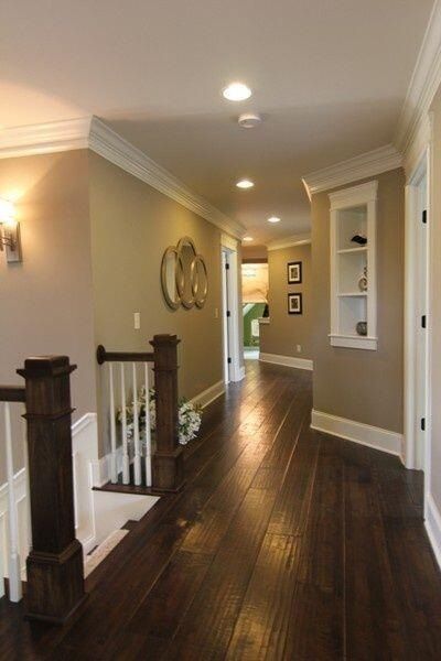 Dark wood floors, tan walls, white trim Dark Floors, Interior Minimalista, Casa Vintage, 웃긴 사진, Humble Abode, Hard Wood, White Trim, Wall Color, Decor Rustic