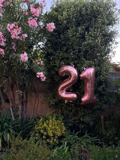 Birthday Decorations In Garden, 21 Balloons Aesthetic, Pink And Green Bday Party, First Birthday Aesthetic, Green And Pink Birthday, 21 Birthday Aesthetic, 21 Balloons, Birthday Celebration Decorations, Celebration Decorations