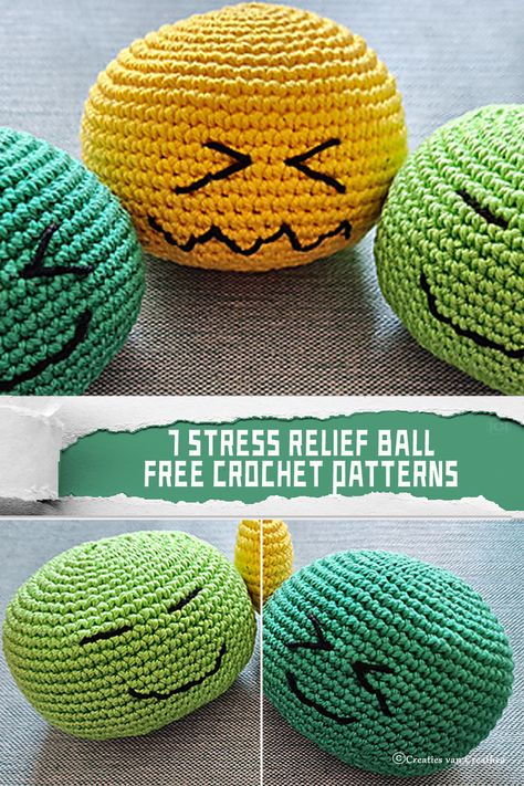 7 Stress Relief Ball Crochet Patterns - FREE - iGOODideas.com Crocheted Balls Free Pattern, Crochet Balls Free Pattern, Stressball Crochet Pattern, Stressball Crochet Pattern Free, Crochet Ball Free Pattern, Pokeball Crochet Pattern, Crochet Key Cover, Diy Stressball, Ball Crochet