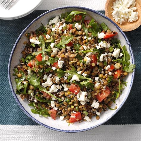 Wild Rice and Lentil Salad Lentil And Rice, Packed Salad, Lentil Salad Recipes, Wild Rice Recipes, Smaller Portions, Wild Rice Salad, Cooking Wild Rice, Lentils And Rice, Dried Lentils