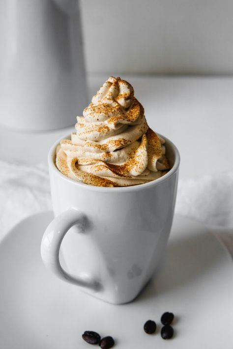 COFFEE WHIPPED CREAM {SIMPLE & DELICIOUS} Coffee Whipped Cream, Coffee Energy, Espresso Powder, Coffee Cream, Cream Desserts, Coffee Photography, Ice Cream Desserts, 4 Ingredient, Energy Boost