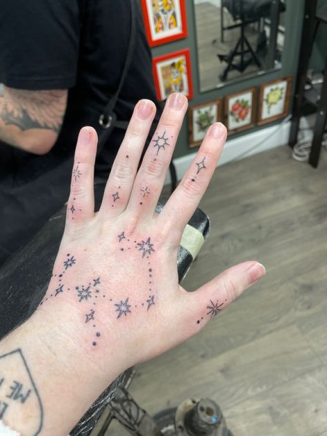 Hand Constellation Tattoo, Constellation Tattoo Hand, Constellation Hand Tattoo, Sagittarius Constellation Tattoo, Sagittarius Tattoo, Sagittarius Constellation, Constellation Tattoo, Hand Tats, Tattoo Hand