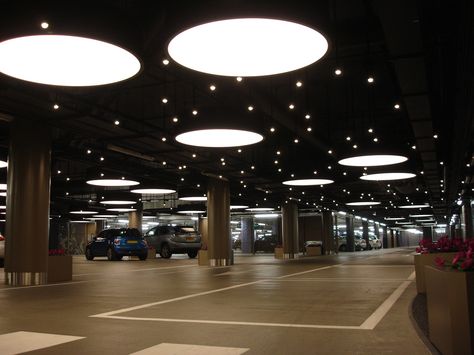 Carpark Lighting Car Park Design, Park Lighting, Park Signage, Underground Garage, Parking Lot Lighting, Open Ceiling, Luxury Garage, Modern Garage, Valet Parking