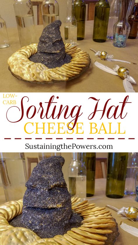 A quick and fun Sorting Hat shaped cheese ball perfect for Halloween or a Harry Potter party! #lowcarb #cheeseball #halloween #harrypotter #sortinghat Shaped Cheese Ball, Harry Potter Feast, Harry Potter Treats, Harry Potter Snacks, Harry Potter Shower, Harry Potter Parties Food, Harry Potter Bridal Shower, Harry Potter Movie Night, Harry Potter Theme Birthday