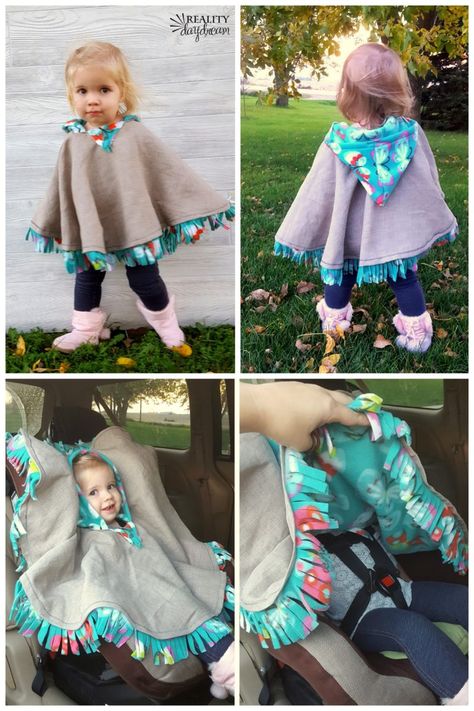 How to Sew a Simple Dress for Girls | Reality Daydream Sew A Simple Dress, Car Seat Poncho Tutorial, Cape Bebe, Simple Dress For Girl, Car Seat Poncho, Baby Poncho, Vans Shoe, Toddler Jacket, Sew Ins