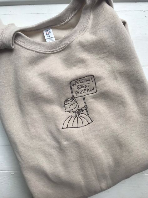 The Great Pumpkin Charlie Brown, Linus Halloween Embroidered Sweatshirt Hand Embroidery Crewneck, The Great Pumpkin Charlie Brown, Fall Crewneck Sweatshirt, Great Pumpkin Charlie Brown, Fall Crewneck, Simple Sweatshirt, The Great Pumpkin, Great Pumpkin, Embroidery Sweatshirt