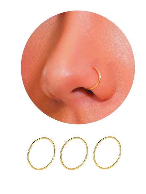 Gold  Collar  Stainless Steel  Nose Ring Embellished   Women's Fashion Jewelry Septum Piercing Rings, Cute Nose Rings, Helix Earrings Hoop, Faux Nose Ring, Sterling Silver Nose Rings, Nose Ring Hoop, Septum Nose Rings, Nose Piercings, Nose Piercing Jewelry