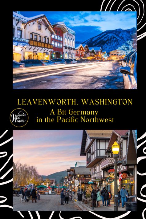 Longing for a little bit of Germany here in the US? Head to Leavenworth, WA, where you'll get a taste of Bavaria close to home. What a great spot for Oktoberfest—or any day you want to sample great beer, tasty wine, and German treats. | Oktoberfest | German Towns | Washington Towns | Leavenworth, WA Washington Towns, Leavenworth Oktoberfest, German Treats, Pacific Coast Road Trip, German Town, Leavenworth Washington, Pacific Northwest Travel, Washington State Travel, Winter Travel Destinations