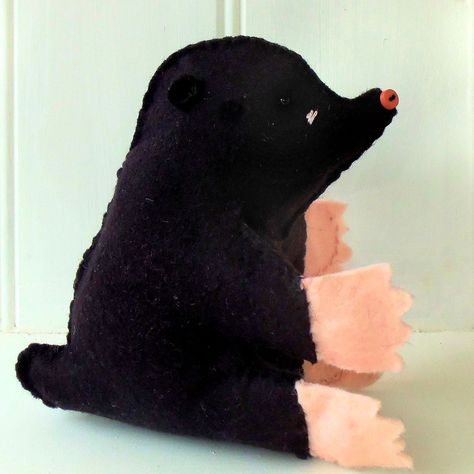 Mole Softie | The third in my series of Wind in the Willows … | Flickr Mole Pattern, Boro Stitching, Four Friends, Wind In The Willows, Childhood Stories, Softie Pattern, Little Animals, Felt Pattern, Black Bear