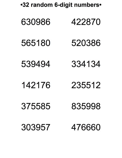 32 Random 6-Digit Numbers to print 6 Digit Passcode Ideas, 6 Digit Passcode Ideas Iphone, Passcode Ideas Iphone, Password Ideas Numbers, Passcode Ideas, Prank Call Numbers, Random Phone Numbers, Number Combinations, Numbers To Call