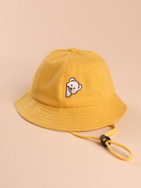 Kids Bucket Hat, Embroidered Bucket Hat, Yellow Hat, Cartoon Bear, Fall Kids, Baby Cartoon, Bear Cartoon, Kids Hats, Spring And Fall