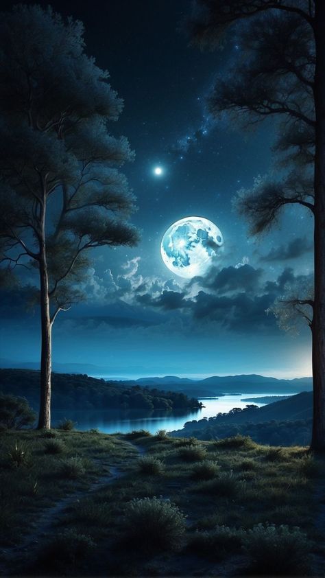 Pretty Landscape Pictures, Aesthetic Lock Screen Wallpaper, Aesthetic Lock Screen, Beautiful Moon Pictures, Hybrid Animals, Moonlight Photography, Peaceful Night, Moon Pictures, Night Scenery