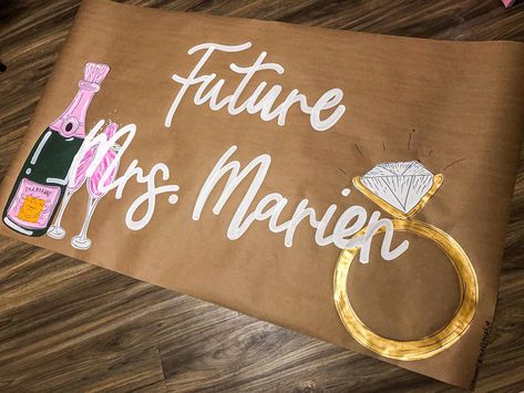 Bach Banners🤍🌟💍 Bridal Shower Banner Painted, Bachelorette Banner Painted, Wedding Shower Banner, Bachelorette Banner Ideas, Banner Painting, Bach Party Decorations, Wedding Shower Banners, Engagement Party Banners, Diy Banners