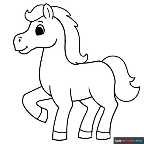 Horse Images Drawing, Horse Free Printable, Drawing A Horse Easy, Horse Colouring In Pages, Cartoon Horse Drawing Easy, Draw Horse Easy, Cute Horse Drawing Easy, Horse Simple Drawing, How To Draw Horse