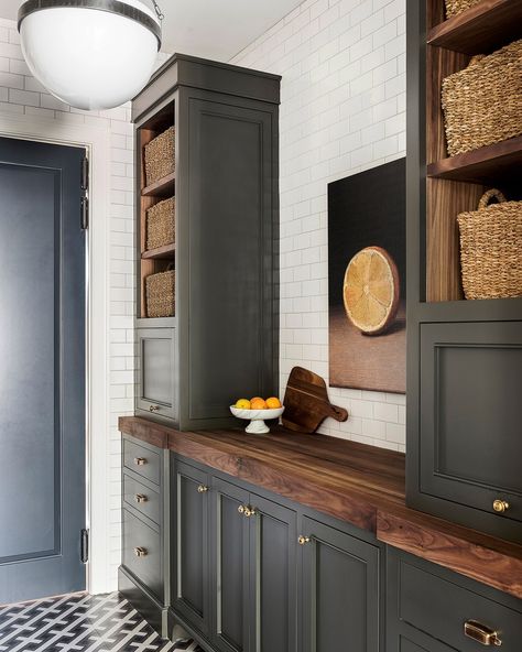 W Design Collective on Instagram: “Not to brag, but this is green is the best green. Benjamin Moore Fatigue Green. #FTW ⠀⠀⠀⠀⠀⠀⠀⠀⠀ #wdesigncollective #mariannesbuild ⠀⠀⠀⠀⠀⠀⠀⠀⠀…” Pantry Upgrade, W Design Collective, Walnut Butcher Block, W Design, Butlers Pantry, Wood Tile Floors, Custom Furniture Design, Valley View, Butcher Block Countertops