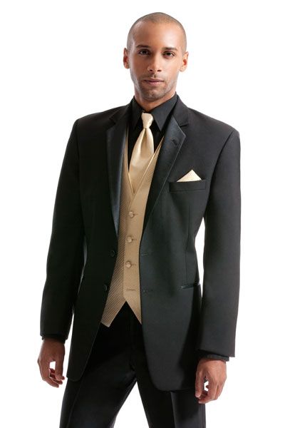 Black on black with gold Gold Tux, Gold Tie, After Six, Black Tux, Black Suit, Tuxedos, Black Wedding, Black And Gold, Prom Dresses