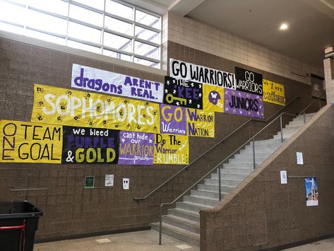 School Pride Posters Ideas, High School Spirit Posters, Spirit Week Decorations Hallway, Homecoming Poster Ideas Spirit Weeks, Battle Of The Classes Spirit Week, Homecoming Spirit Week Posters, School Spirit Hallway Ideas, School Spirit Hallway Decorations, Pep Assembly Posters