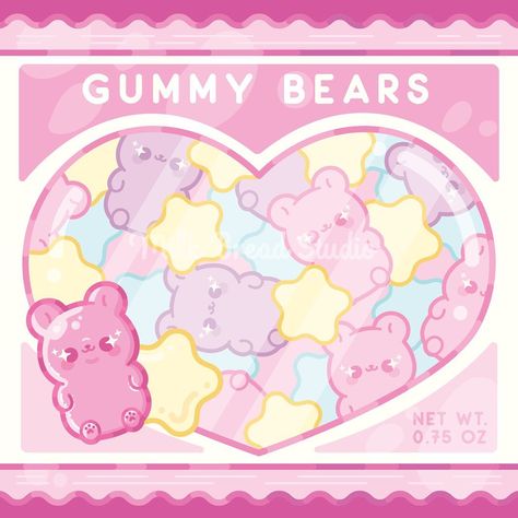 Candy Bag Drawing, Cute Candy Drawing, Candies Drawing, Candy Heart Drawing, Gummy Bear Aesthetic, Candy Bags Ideas, Gummy Bear Drawing, Gummy Bear Wallpaper, Kawaii Gummy Bear