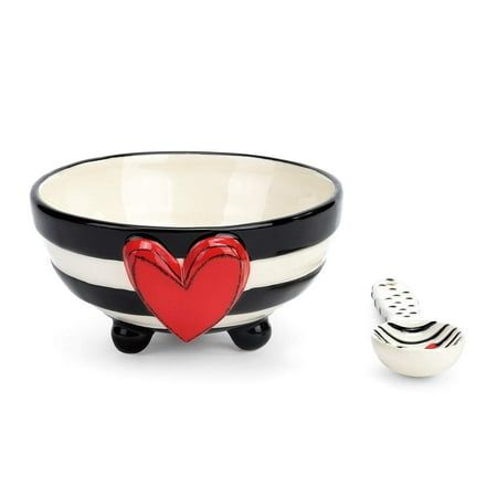 Striped Bowl, Black And White Heart, Heart Painting, Artisan Gift, Candy Bowl, Party Foods, Wide Stripes, Spoon Set, Heart Candy