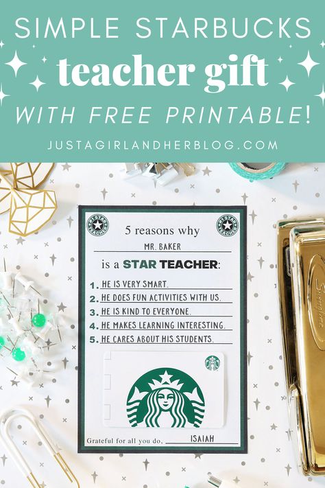 Tracher Gifts, Starbucks Teacher Gift, Starbucks Gift Card Holder, Teacher Appreciation Gift Card Holder, Teacher Appreciation Gift Card, Teacher Appreciation Gifts Diy, Teacher Gift Card, Coffee Gifts Card, Appreciation Printable