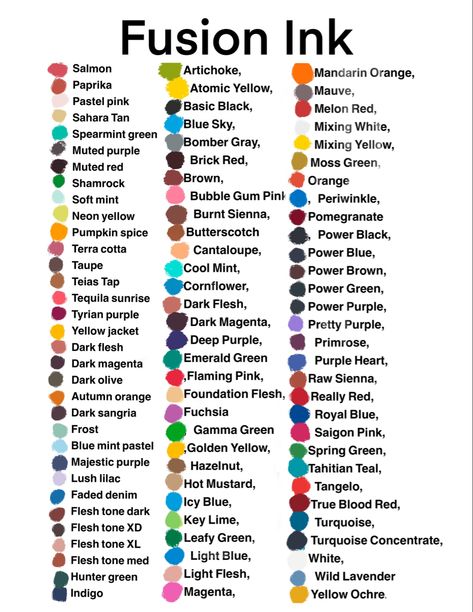 Fusion tattoo ink color chart swatch Tattoo Ink Colors Chart, Tattoo Ink Color Mixing Chart, Fusion Tattoo Design, Tattoo Color Scheme, Types Of Tattoo Art Styles, Colors For Tattoos, Tattoo Color Palette, Types Of Tattoo Styles, Tattoo Knowledge