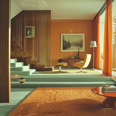 50s Mid Century Modern, 1950s Apartment Interior, Living Room Designs Retro, 80's Living Room, 70s Mid Century Bedroom, 70s Home Decor Modern, 20s Interior Design, Retro Design Interior, Modernism Interior Design