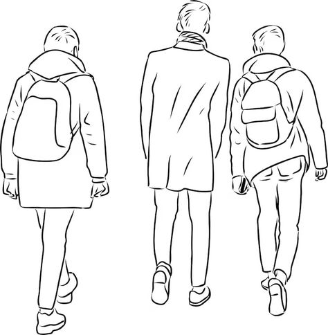 Premium Vector | Outline drawings of students friends walking along street Walking People Drawing, People Walking Drawing, Person Walking Drawing, Walking People, Student Drawing, Outline Drawings, I School, Drawing People, Premium Vector