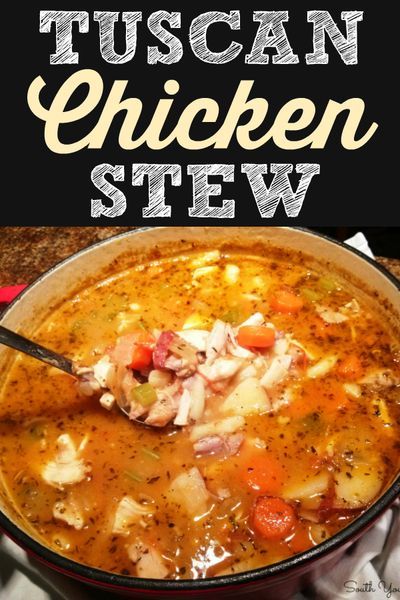 A hearty country Italian chicken stew recipe with white beans and red potatoes. Tuscan Chicken Stew, Mouth Chicken, Chicken Stew Recipe, White Bean Recipes, Vegetable Soup With Chicken, Stew Chicken Recipe, Tuscan Chicken, Soup And Stew, Italian Chicken