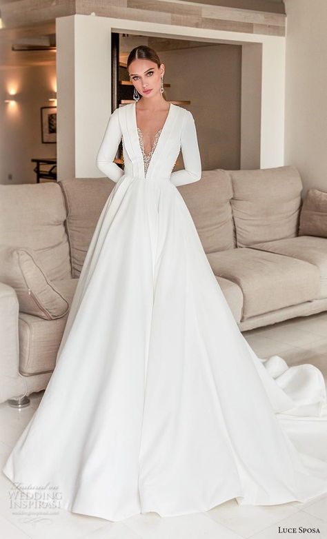 Elegant V Neck Wedding Dress, Long Sleeve All White Wedding Dress, Long Sleeve Plunging Neckline Wedding Dress, Long Sleeve Wedding Dress Deep V Neck, Long Sleeve Plunge Neck Wedding Dress, Long Sleeve Plunge Wedding Dress, Narnia Wedding Dress, Long Sleeve Deep V Wedding Dress, V Neck Long Sleeve Wedding Dress