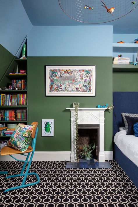 8 steps to a child's bedroom of dreams, featuring my nine year old son's urban jungle room as inspiration. #greenandblue #childsbedroom #interiorsforkids Boys Bedroom Green, Urban Jungle Bedroom, Green Boys Room, Modern Boys Bedroom, The Pink House, Jungle Bedroom, Alternative Flooring, Boy Bedroom Design, Pink House