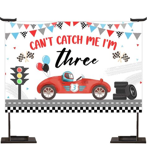 PRICES MAY VARY. Package Includes: You will get 1 x can't catch me I'm three birthday backdrop, which is 3 x 5 ft, big enough for racing car theme 3rd birthday party decoration High Quality: The can't catch me I'm three birthday backdrop is made of high quality vinyl, which is durable, reliable, reusable and can be use for a long term Racing Car Theme Design: The birthday backdrop is designed with racing car elements, such as tyre, car and traffic lights, with the clear printing words, the backd 3rd Car Birthday Party, 3rd Birthday Party Cars Theme, Race Car Themed 3rd Birthday Party, Cant Catch Me Im Three, Third Birthday Cars Theme, Birthday Theme For 3 Year Boy, 3rd Birthday Race Car Theme, 3yrs Old Birthday Party Ideas Boy, 3 Birthday Theme Boy