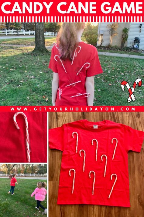 Candy Cane T-Shirt Tag Christmas Party Game #Christmasgames #Christmas #DIYChristmas #DIY Candy Cane Costume, Candy Cane Game, Favorite Christmas Songs, Holiday Party Games, Holiday Games, Halloween Party Games, Preschool Christmas, Christmas Party Games, Fun For Kids