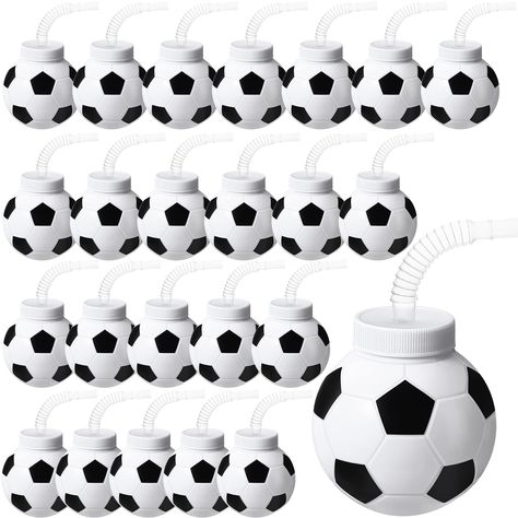 Boys Soccer Birthday Party, 7th Birthday Party For Boys, Football Party Balloons, Ball Theme Birthday, Twin Birthday Themes, Soccer Party Favors, Cups With Straws, Soccer Cup, Soccer Birthday Parties