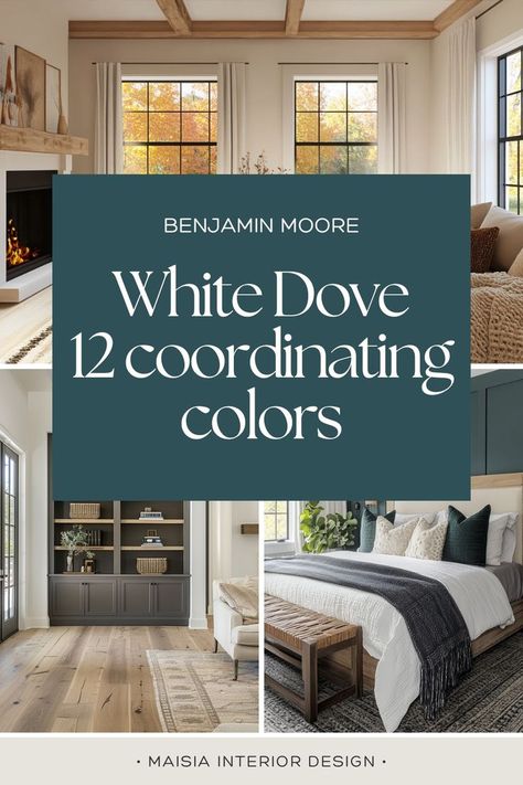 Create a fresh, timeless look with this beautiful color palette centered around Benjamin Moore’s White Dove. This soft, warm white pairs perfectly with neutral tones, greys, and subtle accent colors, making it ideal for any room in your home. Whether you're designing a modern farmhouse, coastal retreat, or classic interior, White Dove offers the perfect backdrop for a light, airy space. #WhiteDove #BenjaminMoore #ColorPalette #NeutralColors #HomeDecor #InteriorDesign White Dove Color Palette, Dove Color Palette, Benjamin Moore Color Palette, Color Palette Whole House, Color Palette 2024, Whole House Paint Palette, House Paint Palette, White Dove Benjamin Moore, Modern Classic Interior