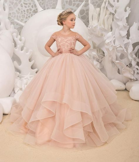 Amazon.com: PAVERJER Lace Appliques Tulle Flower Girl Dresses for Wedding Ruffle Pageant Princess Dress Long Ball Gown: Clothing, Shoes & Jewelry Blush Flower Girl Dress, Gaun Tulle, Green Flower Girl Dresses, Blush Flower Girl Dresses, Wedding Party Bridesmaid, Pink Flower Girl Dresses, Kids Gown, Dress Tulle, Cute Prom Dresses