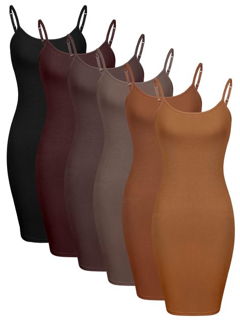 PRICES MAY VARY. Soft Material: the women's camisole is made of breathable modal and spandex, the lightweight fabric is designed for layering and feels soft, modal material also has good elasticity and can hug the body nicely Easy to Match: the long camisoles dress fits nicely under slouchy sweaters with leggings and boots, which works well for more layering, or as an underwear, which add some extra coverage to the bust and butt Proper Size: the padded seamless dress has a total of 5 sizes from Bar Attire For Women Going Out, Sweaters With Leggings, Long Cami Dress, Seamless Dress, Amazon Clothing Finds, 6 Pack Women, Cami Slip Dress, Long Tank Tops, Amazon Clothes