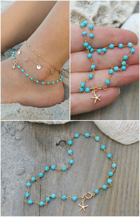 Delicate Anklets, Easy Rings, Anklets Diy, Embossed Jewelry, Turquoise Anklet, Tools Jewelry, Ankle Jewelry, Homemade Jewelry, Beaded Anklets